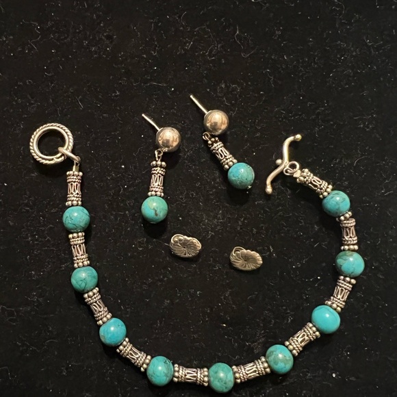 Jewelry - 925 STERLING SILVER TURQUOISE BRACELET AND EARRINGS SET